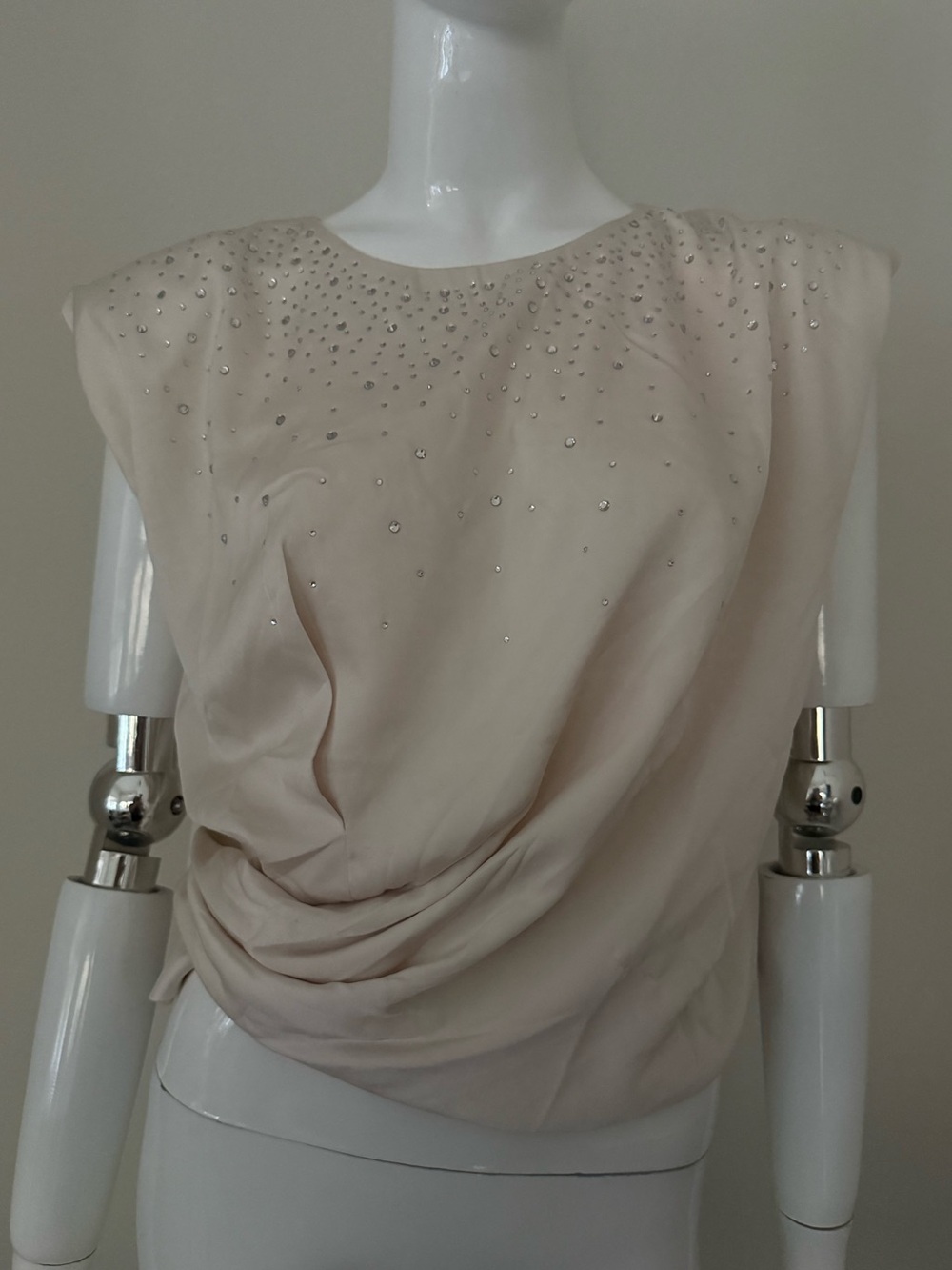Lulumari Cream Jeweled Draped Blouse